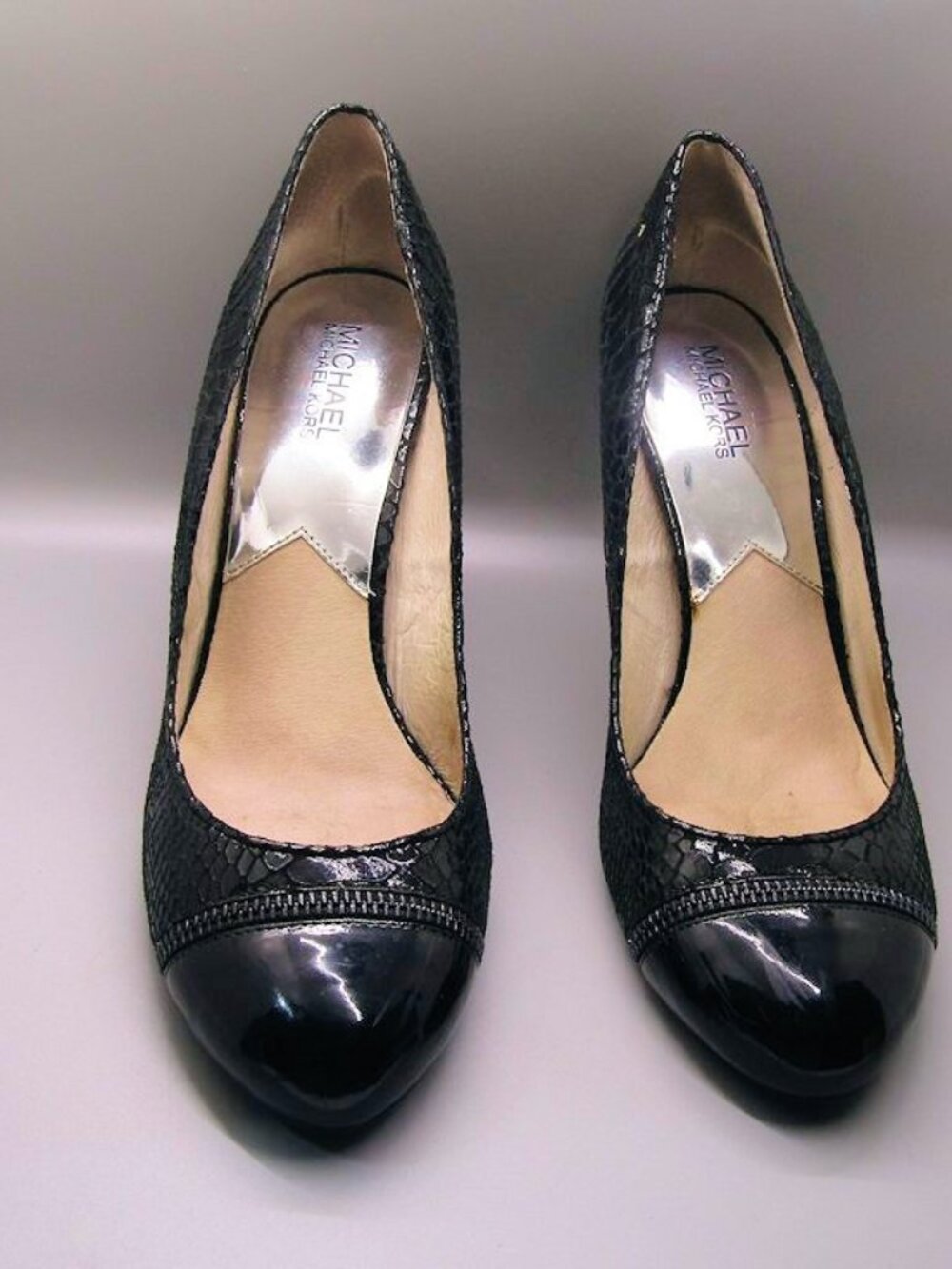 Michael Kors womens pumps shoes size 10 M black embossed print stiletto heels